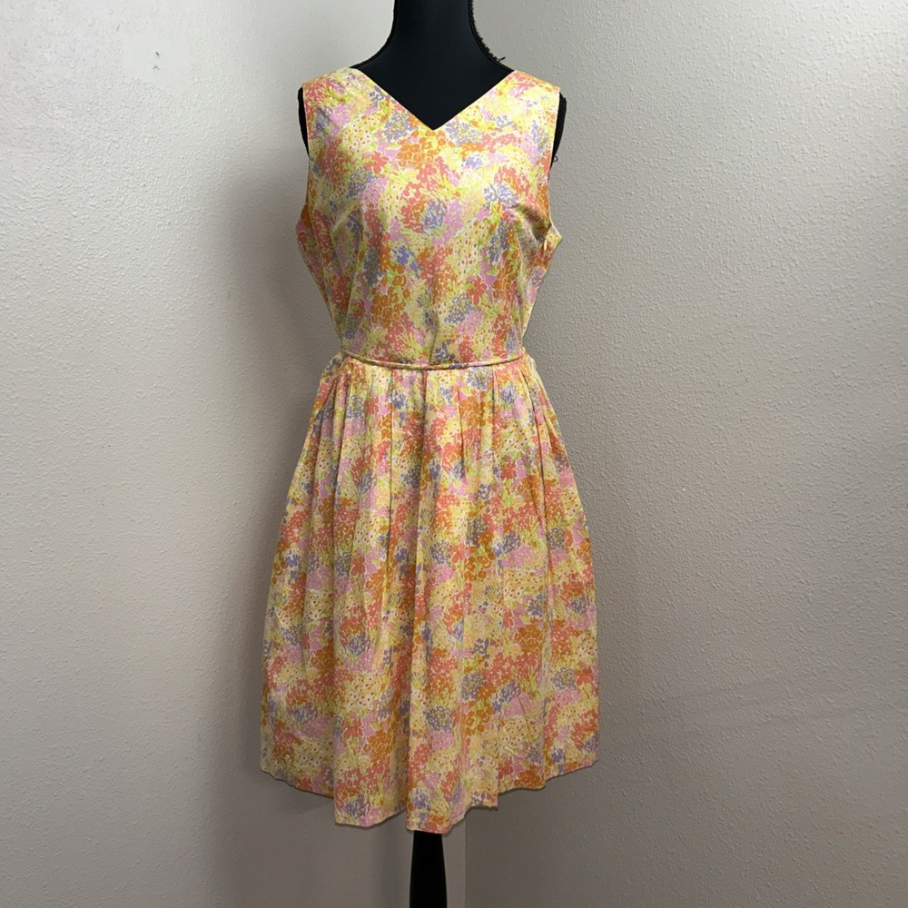 Vintage Talbots Midi Sheath Dress Women's 12P Bright Floral Belted Lined Y2K